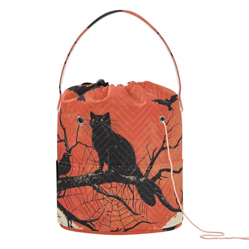 Horror Halloween Spinnennetz Krähen Baum Zweige Schwarze Katze Nadel Aufbewahrung mit Löchern Aufbewahrung Häkeln für Stricknadel Soporte de Hilo para tejer von KLL
