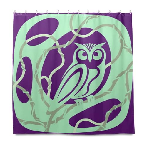 KLL Abstrakte Kunst, Eule, grün, lila, dekorativer wasserabweisender Stoff, moderner Duschvorhang mit Haken, Polyester-Stoff, waschbarer Stoff, Duschvorhang, Auskleidung für moderne KLL Abstrakte Kunst, Eule, grün, lila, dekorativer wasserabweisender Stoff, moderner Duschvorhang mit Haken, Polyester-Stoff, waschbarer Stoff, Duschvorhang, Auskleidung für moderne von KLL