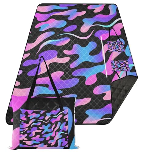 KLL Alfombra para playa Stranddecke, wasserdicht, groß, für den Park, Wandern, Decke für Damen, 30er-Jahre-Sommer-Geschenk, Neon-Tarnmuster, Violett / Schwarz / Blau KLL Alfombra para playa Stranddecke, wasserdicht, groß, für den Park, Wandern, Decke für Damen, 30er-Jahre-Sommer-Geschenk, Neon-Tarnmuster, Violett / Schwarz / Blau von KLL