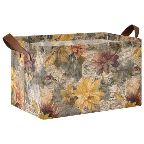 KLL Alte Zeitungsblumen, gelbe Retro-Regalkörbe, Aufbewahrungskörbe mit Griffen, Behälter für Schlafzimmer, Wohnzimmer, Badezimmer, Regale, 2 Stück KLL Alte Zeitungsblumen, gelbe Retro-Regalkörbe, Aufbewahrungskörbe mit Griffen, Behälter für Schlafzimmer, Wohnzimmer, Badezimmer, Regale, 2 Stück von KLL