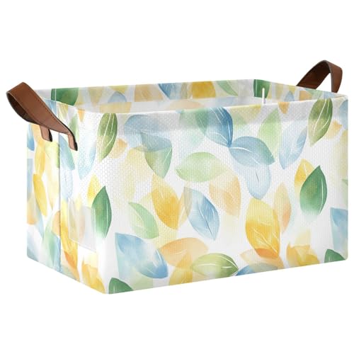 KLL Aquarell-Kunst-Blätter, Stoff-Aufbewahrungskörbe mit Griffen, Behälter für Regale, Schubladen, Schreibtischschrank, Spielzimmer, Klassenzimmer, Büro, 2 Stück von KLL