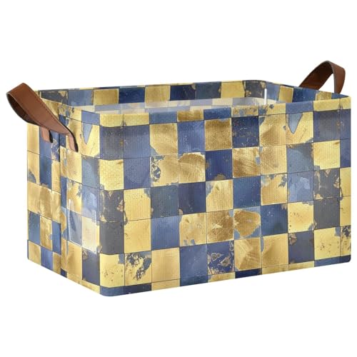 KLL Aufbewahrungskörbe, blau und goldfarben, kariertes Muster, Organizer mit Griffen, faltbare Würfel für Regale, Schrank, 2 Stück KLL Aufbewahrungskörbe, blau und goldfarben, kariertes Muster, Organizer mit Griffen, faltbare Würfel für Regale, Schrank, 2 Stück von KLL