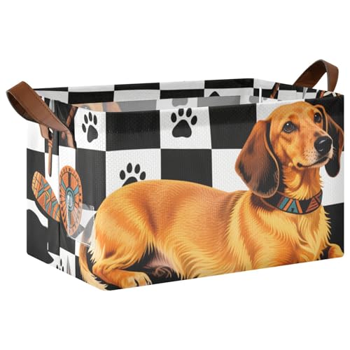KLL Aufbewahrungskörbe aus Stoff im Tribal-Stil, Dackel-Hund, schwarz, Pfotenabdruck, Stoff-Aufbewahrungskörbe mit Griffen, Stoffwürfel, Organizer für Regale, Schrank, 2 Stück KLL Aufbewahrungskörbe aus Stoff im Tribal-Stil, Dackel-Hund, schwarz, Pfotenabdruck, Stoff-Aufbewahrungskörbe mit Griffen, Stoffwürfel, Organizer für Regale, Schrank, 2 Stück von KLL