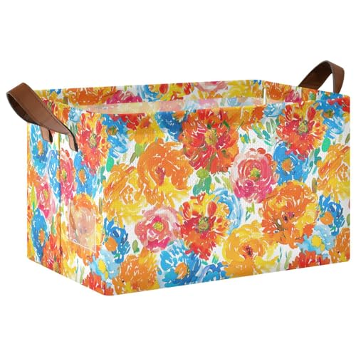 KLL Aufbewahrungskörbe aus Stoff mit Blumenmotiv und Ringelblume, faltbar, mit Griffen, Stoffwürfel, Organizer für Schrank, Regal, Kommode, 2 Stück KLL Aufbewahrungskörbe aus Stoff mit Blumenmotiv und Ringelblume, faltbar, mit Griffen, Stoffwürfel, Organizer für Schrank, Regal, Kommode, 2 Stück von KLL