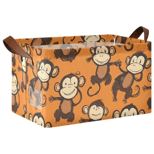 KLL Aufbewahrungskörbe aus Stoff mit niedlichen Affen, mit Griffen, Behälter für Schrank, Organizer, Regal, Schrank, Bücherregal, Orange, 2 Stück KLL Aufbewahrungskörbe aus Stoff mit niedlichen Affen, mit Griffen, Behälter für Schrank, Organizer, Regal, Schrank, Bücherregal, Orange, 2 Stück von KLL