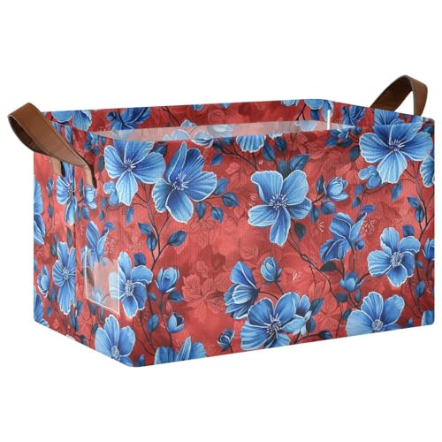KLL Aufbewahrungskörbe aus Stoff mit vielen blauen Blumen auf rotem Hintergrund, Aufbewahrungskörbe mit Griffen, Stoff-Organizer für Regale, Schrank, Spielzeug, Bücher, 2 Stück KLL Aufbewahrungskörbe aus Stoff mit vielen blauen Blumen auf rotem Hintergrund, Aufbewahrungskörbe mit Griffen, Stoff-Organizer für Regale, Schrank, Spielzeug, Bücher, 2 Stück von KLL
