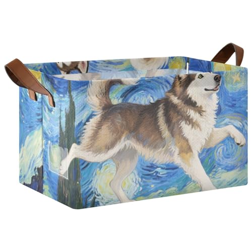KLL Aufbewahrungskörbe für Ölgemälde, Motiv: tanzender sibirischer Husky, für Regale, Mülleimer mit Griffen, Stoff-Organizer für Schlafzimmer, Wohnzimmer, Zuhause, 2 Stück von KLL