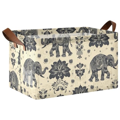 KLL Aufbewahrungskörbe im Boho-Stil, Elefanten-Design, mit Griffen, Würfelbehälter für Schrank, Regal, Kommode, 2 Stück KLL Aufbewahrungskörbe im Boho-Stil, Elefanten-Design, mit Griffen, Würfelbehälter für Schrank, Regal, Kommode, 2 Stück von KLL