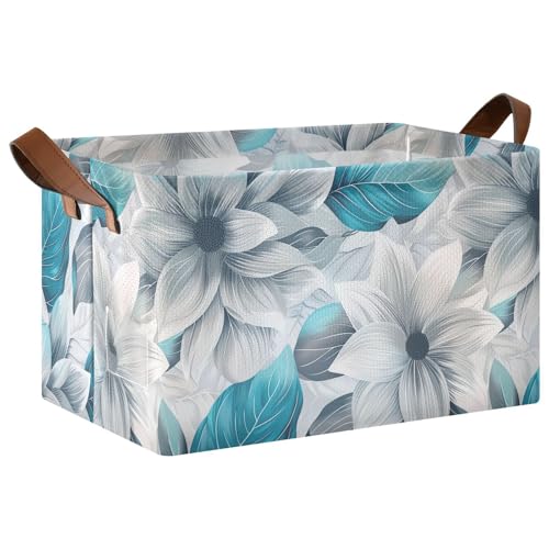 KLL Aufbewahrungskörbe mit Blumenblättern auf weißem Stoff, Aufbewahrungskörbe mit Griffen, Würfel-Organizer für Speisekammer, Regale, Schubladen, Schreibtisch, Schrank, Klassenzimmer, Büro 2 von KLL