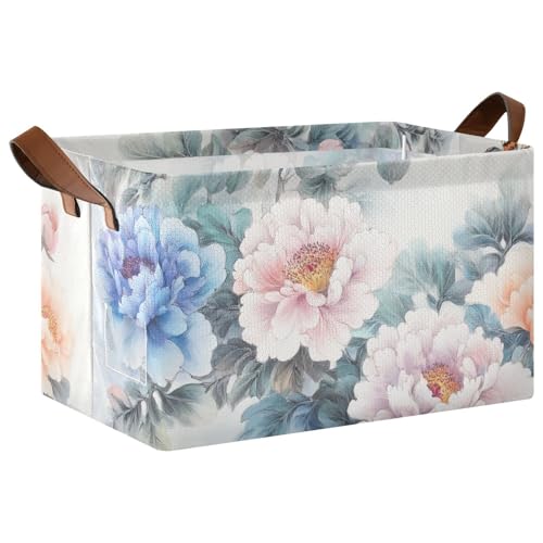 KLL Aufbewahrungskörbe mit Blumenmotiv, Pfingstrosen, weiße Tinte, Malerei, Stoff, Aufbewahrungskörbe mit Griffen, Würfel-Organizer für Spielzeug, Bücher und Kleidung, Wohnzimmer, 2 Stück KLL Aufbewahrungskörbe mit Blumenmotiv, Pfingstrosen, weiße Tinte, Malerei, Stoff, Aufbewahrungskörbe mit Griffen, Würfel-Organizer für Spielzeug, Bücher und Kleidung, Wohnzimmer, 2 Stück von KLL
