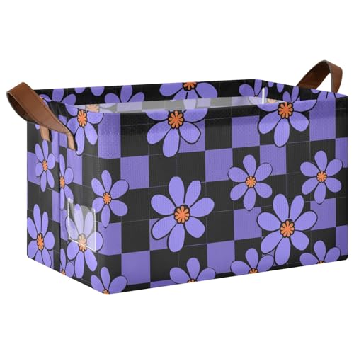 KLL Aufbewahrungskörbe mit Blumenmuster, Schwarz und Lila, kariertes Muster, Aufbewahrungskörbe mit Griffen, Würfel-Organizer für Schrank, Organizer, Regal, Schrank, Bücherregal, 2 Stück KLL Aufbewahrungskörbe mit Blumenmuster, Schwarz und Lila, kariertes Muster, Aufbewahrungskörbe mit Griffen, Würfel-Organizer für Schrank, Organizer, Regal, Schrank, Bücherregal, 2 Stück von KLL