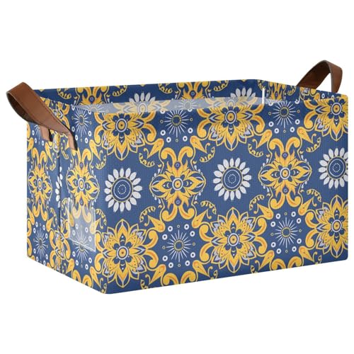 KLL Aufbewahrungskörbe mit Blumenmuster im Bohemian-Stil, mit Griffen, Stoff-Organizer für Organisation, Regal, Kleidung, Zuhause, Büro, 2 Stück, Gelb / Blau von KLL