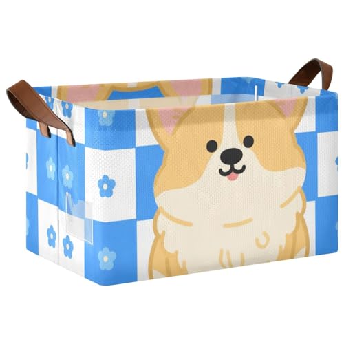 KLL Aufbewahrungskörbe mit Cartoon-Hund, blau-weißes Gitter, Stoffkörbe mit Griffen, Stoffwürfel für Schrank, Regal, Kommode, 2 Stück KLL Aufbewahrungskörbe mit Cartoon-Hund, blau-weißes Gitter, Stoffkörbe mit Griffen, Stoffwürfel für Schrank, Regal, Kommode, 2 Stück von KLL