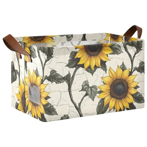 KLL Aufbewahrungskörbe mit Griffen aus Stoff, Motiv: Sonnenblumen, Ödland-Stil, faltbar, Schrank-Organizer für Regale, Schrank, Bücherregal, 2 Stück KLL Aufbewahrungskörbe mit Griffen aus Stoff, Motiv: Sonnenblumen, Ödland-Stil, faltbar, Schrank-Organizer für Regale, Schrank, Bücherregal, 2 Stück von KLL
