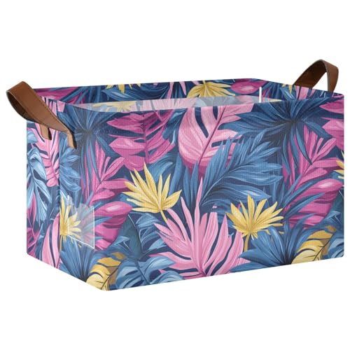 KLL Aufbewahrungskörbe mit Griffen im tropischen Stil, Palmenblätter, rosa und blau, Würfel-Organizer für Schrank, Organizer, Regal, Schrank, Bücherregal, 2 Stück KLL Aufbewahrungskörbe mit Griffen im tropischen Stil, Palmenblätter, rosa und blau, Würfel-Organizer für Schrank, Organizer, Regal, Schrank, Bücherregal, 2 Stück von KLL
