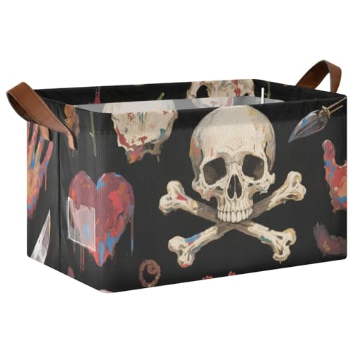 KLL Aufbewahrungskörbe mit Totenkopf-Motiv im Gothic-Stil mit roten Rosen, für Würfelaufbewahrung mit Griffen, Schrank-Organizer für Kleider-Organizer und Aufbewahrung, 2 Stück KLL Aufbewahrungskörbe mit Totenkopf-Motiv im Gothic-Stil mit roten Rosen, für Würfelaufbewahrung mit Griffen, Schrank-Organizer für Kleider-Organizer und Aufbewahrung, 2 Stück von KLL