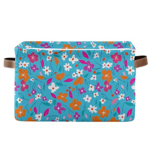 KLL Aufbewahrungskörbe mit blauem Hintergrund, bunte Blumen, zusammenklappbare und wasserdichte Stoffkörbe mit stabilem Griff, groß, 2er-Set für Zimmer-Werkzeug von KLL