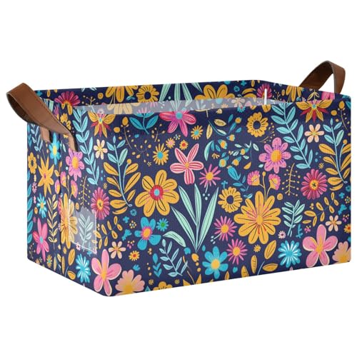 KLL Aufbewahrungskörbe mit bunten Blumen für Regale, Aufbewahrungskörbe und Korb mit Griffen, großer Schrank-Organizer für Schrank, Organizer, Regal, Schrank, Bücherregal, 2 Stück KLL Aufbewahrungskörbe mit bunten Blumen für Regale, Aufbewahrungskörbe und Korb mit Griffen, großer Schrank-Organizer für Schrank, Organizer, Regal, Schrank, Bücherregal, 2 Stück von KLL