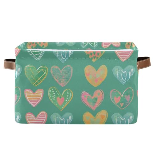 KLL Aufbewahrungskörbe mit bunten Herzen, zusammenklappbare und wasserdichte Stoffkörbe mit stabilem Griff, 2 Stück, für Wohnmobil-Bettwäsche von KLL