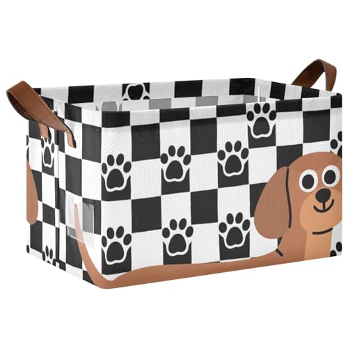 KLL Aufbewahrungskörbe mit lustigem Dackel-Motiv, schwarz-weiß kariert, Stoff, Aufbewahrungskörbe mit Griffen, faltbar, Schrank-Organizer für Regale, Schrank, Bücherregal, 2 Stück KLL Aufbewahrungskörbe mit lustigem Dackel-Motiv, schwarz-weiß kariert, Stoff, Aufbewahrungskörbe mit Griffen, faltbar, Schrank-Organizer für Regale, Schrank, Bücherregal, 2 Stück von KLL