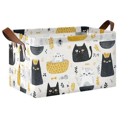 KLL Aufbewahrungskörbe mit niedlichem Cartoon-Katzen-Silhouette, Gelb / Schwarz, Stoff, Aufbewahrungskörbe mit Griffen, stabiler Schrank-Organizer für Schlafzimmer, Wohnzimmer, Heimorganisation, 2 KLL Aufbewahrungskörbe mit niedlichem Cartoon-Katzen-Silhouette, Gelb / Schwarz, Stoff, Aufbewahrungskörbe mit Griffen, stabiler Schrank-Organizer für Schlafzimmer, Wohnzimmer, Heimorganisation, 2 von KLL
