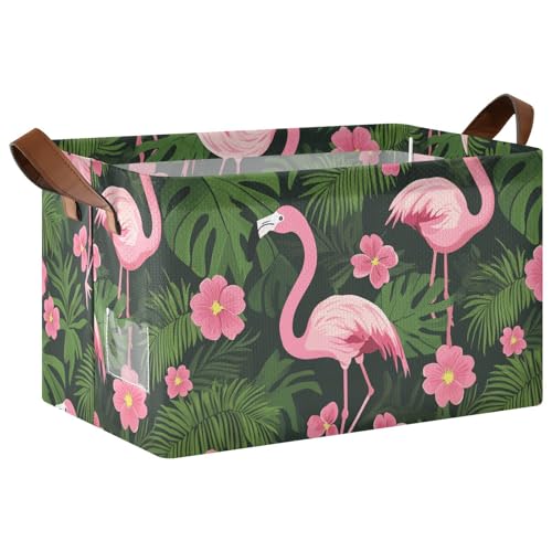 KLL Aufbewahrungskörbe mit tropischen Flamingos, Palmenblättern, Blumen, leuchtend rosa, für Regale, Würfel, Bühneneimer mit Griffen, großer dekorativer Organizer für Schrank, Organizer, Regal KLL Aufbewahrungskörbe mit tropischen Flamingos, Palmenblättern, Blumen, leuchtend rosa, für Regale, Würfel, Bühneneimer mit Griffen, großer dekorativer Organizer für Schrank, Organizer, Regal von KLL