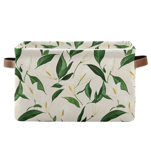 KLL Aufbewahrungskörbe mit weißen Blumen und grünen Blättern, pastellfarben, faltbare und wasserdichte Körbe für Aufbewahrungsbehälter mit stabilem Griff, Tasche, Seil, 2 Stück, für Schreibtisch, Baby KLL Aufbewahrungskörbe mit weißen Blumen und grünen Blättern, pastellfarben, faltbare und wasserdichte Körbe für Aufbewahrungsbehälter mit stabilem Griff, Tasche, Seil, 2 Stück, für Schreibtisch, Baby von KLL