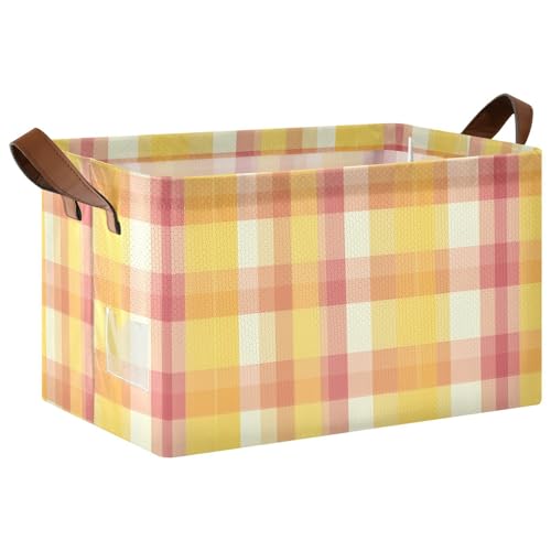 KLL Aufbewahrungskorb mit Griffen, faltbar, für Regale, Schrank, Spielzeug, Bücher, kariert, Gelb / Rotgold, 2 Stück KLL Aufbewahrungskorb mit Griffen, faltbar, für Regale, Schrank, Spielzeug, Bücher, kariert, Gelb / Rotgold, 2 Stück von KLL