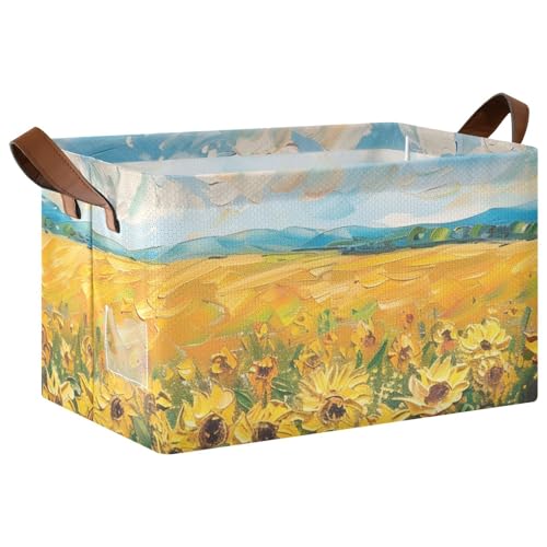 KLL Aufbewahrungskorb mit Sonnenblumenfeld unter hellem Sonnenlicht, Organizer mit Griffen, Schrank-Organizer für die Organisation von Regalen, Schrank, Kleiderschrank, 2 Stück von KLL