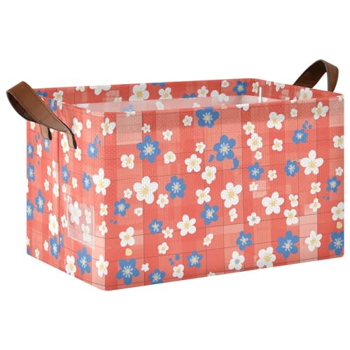 KLL Aufbewahrungskorb mit blauen Blumen, Stoffwürfel für Regal, Küche, Badezimmer, Schrank, 2 Stück von KLL
