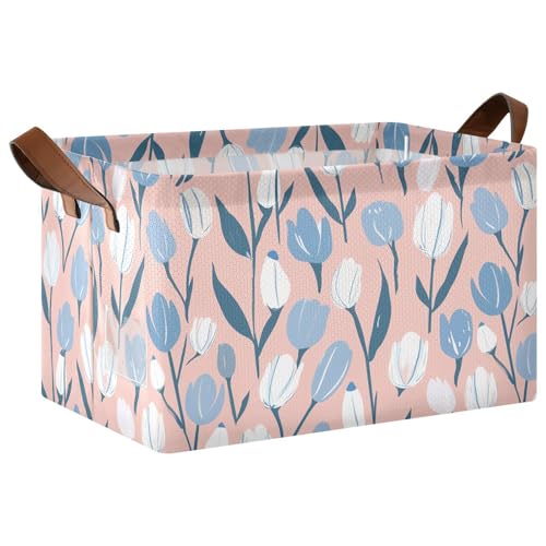 KLL Blaue und weiße Tulpen Pastell Große Aufbewahrungsboxen Körbe Faltbare Stoff-Aufbewahrungsbehälter mit Griffen, Würfelbehälter für Schlafzimmer, Wohnzimmer, Badezimmer, Regale, 2 Stück KLL Blaue und weiße Tulpen Pastell Große Aufbewahrungsboxen Körbe Faltbare Stoff-Aufbewahrungsbehälter mit Griffen, Würfelbehälter für Schlafzimmer, Wohnzimmer, Badezimmer, Regale, 2 Stück von KLL