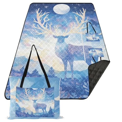 KLL Blaues Rentier, Mond, wasserdicht, Picknick-Zubehör, verstaubar, Rasen, Stranddecken, wasserdicht, sanddicht, für Boden, Sommergeschenk, Cobija para el parque KLL Blaues Rentier, Mond, wasserdicht, Picknick-Zubehör, verstaubar, Rasen, Stranddecken, wasserdicht, sanddicht, für Boden, Sommergeschenk, Cobija para el parque von KLL