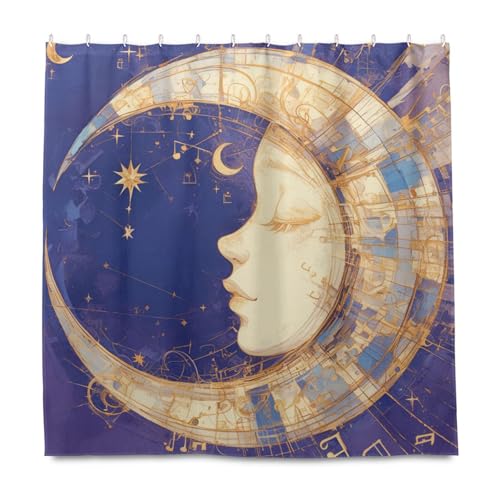 KLL Boho Mysterious Moon and Hunman Face Purple Dekorativer wasserabweisender Stoff Badezimmer Duschvorhang mit Haken Polyester waschbares Stoffmaterial Standard Vorhang Liner für Hauptbadezimmer von KLL