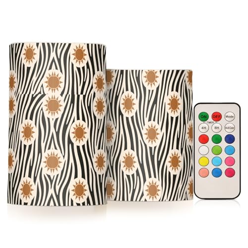 KLL Boho Sun Stripe Dekorative Flackernde Flammenlose Flackernde Kerzen Elektronische Lichter Fernbedienung mit Timer für Abendessen Outdoor Batterie Stumpenkerzen von KLL