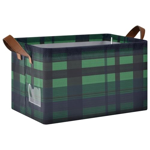 KLL Buffalo Aufbewahrungskörbe, kariert, marineblau, grün, Stoff, Organizer mit Griffen, Stoffwürfel für Schrank, Regal, Kommode, 2 Stück KLL Buffalo Aufbewahrungskörbe, kariert, marineblau, grün, Stoff, Organizer mit Griffen, Stoffwürfel für Schrank, Regal, Kommode, 2 Stück von KLL