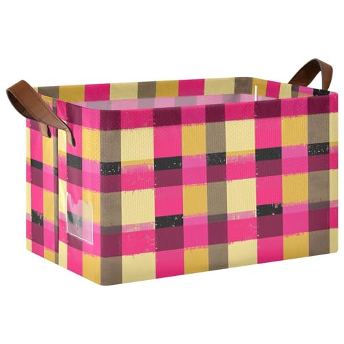 KLL Buffalo Plaid Check Hot Pink Gold Dekorative Stoff-Aufbewahrungskörbe mit Griffen, Stoffwürfel für Regale, Schrank, 2 Stück von KLL