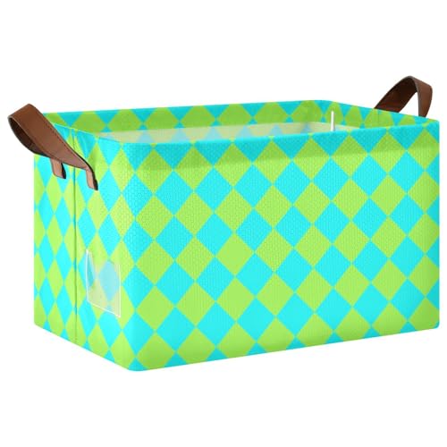 KLL Buffalo Plaid Green Cyan Dekorative Körbe, faltbare Stoff-Aufbewahrungskörbe mit Griffen, Behälter für Spielzeug, Bücher, Handtücher und Kleidung, 2 Stück von KLL