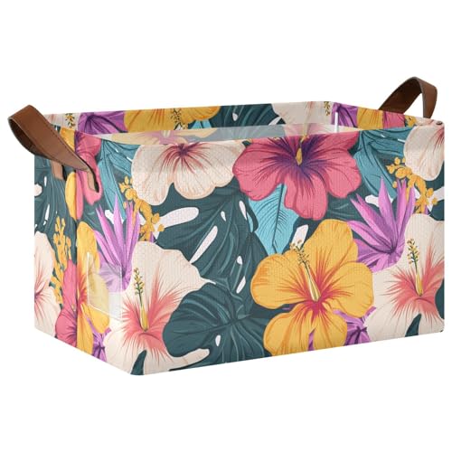 KLL Bunte Körbe mit hawaiianischen tropischen Blumen, Palmenblättern, mit Griffen, Würfelbehälter für die Organisation von Schrank, Regal, Kinderzimmer, Spielzeug, 2 Stück von KLL