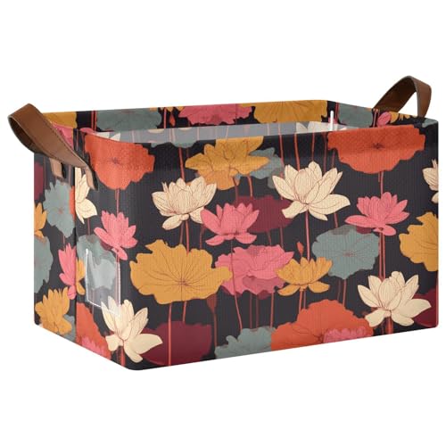 KLL Bunte Seerosen und Blätter, dekorative Körbe, Aufbewahrungswürfel, Körbe mit Griffen, Stoffwürfel für Schrank, Organizer, Regal, Schrank, Bücherregal, 2 Stück von KLL