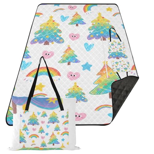 KLL Bunte Weihnachtsbaum-Regenbogen, wasserdicht, Outdoor-Decken, faltbar, Camping, Party, Wandern, Decke für Familie, Sommergeschenk, Manta, Picknick, extra KLL Bunte Weihnachtsbaum-Regenbogen, wasserdicht, Outdoor-Decken, faltbar, Camping, Party, Wandern, Decke für Familie, Sommergeschenk, Manta, Picknick, extra von KLL