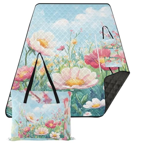 KLL Bunte Wildblumen-Decke, wasserdicht, faltbar, Picknick-Camping-Teppich für Gras, Frühling, Geschenke, Matte für Picknick KLL Bunte Wildblumen-Decke, wasserdicht, faltbar, Picknick-Camping-Teppich für Gras, Frühling, Geschenke, Matte für Picknick von KLL