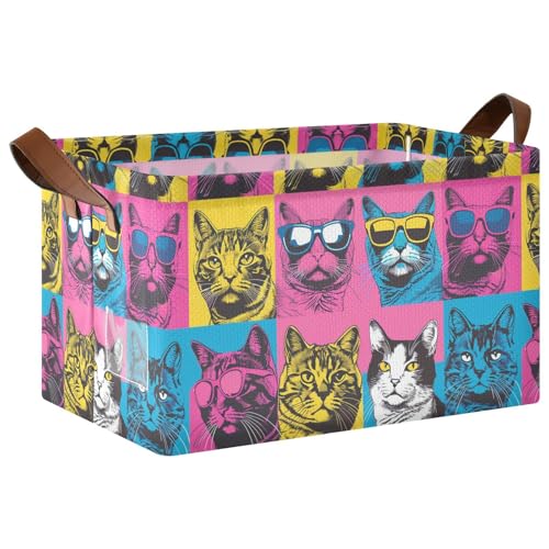 KLL Bunte coole Katzen-Aufbewahrungsboxen, Körbe, dekorative Aufbewahrungskörbe mit Griffen, Stoffwürfel für Schlafzimmer, Wohnzimmer, Badezimmer, Regale, 2 Stück KLL Bunte coole Katzen-Aufbewahrungsboxen, Körbe, dekorative Aufbewahrungskörbe mit Griffen, Stoffwürfel für Schlafzimmer, Wohnzimmer, Badezimmer, Regale, 2 Stück von KLL