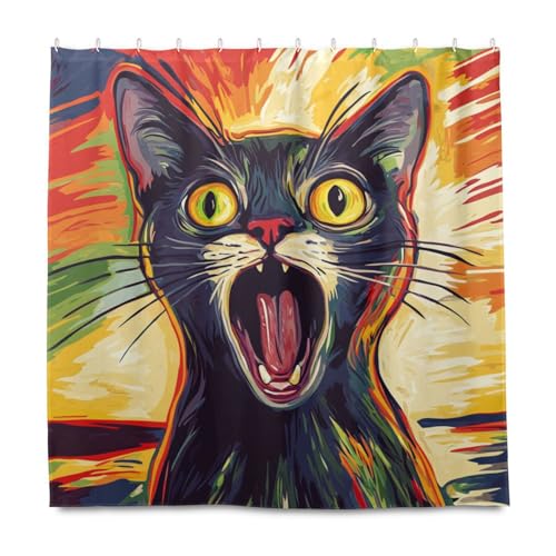 KLL Bunte schreiende Katzen-Illustration, dekorativ, wasserdicht, Badezimmer-Vorhänge mit Haken, Polyester-Stoff, waschbar, Standard-Duschvorhang, Auskleidung für Badezimmer, Herbstdekoration KLL Bunte schreiende Katzen-Illustration, dekorativ, wasserdicht, Badezimmer-Vorhänge mit Haken, Polyester-Stoff, waschbar, Standard-Duschvorhang, Auskleidung für Badezimmer, Herbstdekoration von KLL