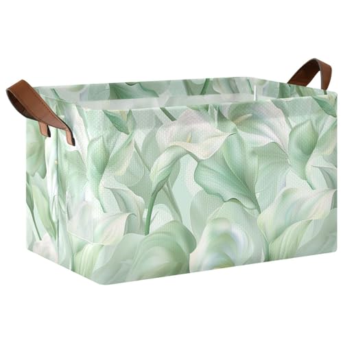 KLL Calla Lily Flower Pastellfarben, Mintgrün, große Aufbewahrungsboxen, Körbe, faltbare Organizer-Behälter mit Griffen, Boxen, Würfel-Organizer für Schlafzimmer, Wohnzimmer, Badezimmer, Regale, 2 von KLL