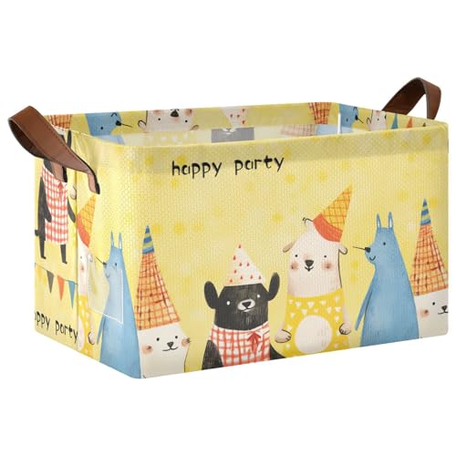 KLL Cartoon-Tier-Party-Aufbewahrungskörbe, niedlicher gelber Stoff, Aufbewahrungskörbe mit Griffen, Boxen, Würfel-Organizer für Regale, Schrank, Spielzeug, Bücher, 2 Stück von KLL