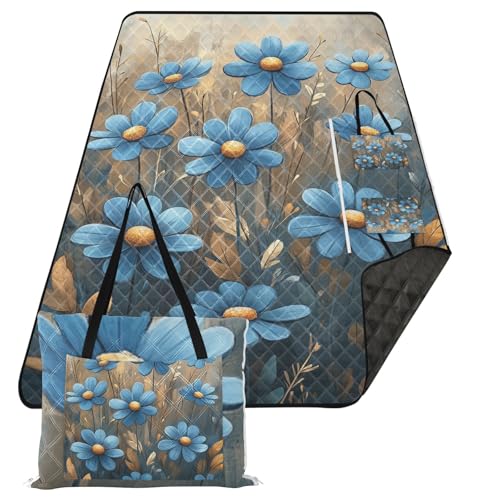 KLL Chic Blue Daisies Flowes Ölgemälde, wasserdicht, Picknicktisch, weicher Rasen, Outdoor, Campingmatte für Boden, Sommergeschenk, Cobija de Picknick KLL Chic Blue Daisies Flowes Ölgemälde, wasserdicht, Picknicktisch, weicher Rasen, Outdoor, Campingmatte für Boden, Sommergeschenk, Cobija de Picknick von KLL