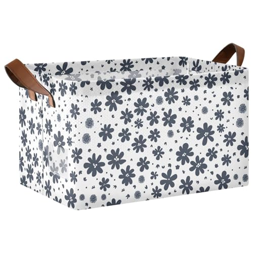 KLL Dekorative Aufbewahrungskörbe aus Stoff, mit Griffen, Stoffwürfel, Organizer für Organisation, Regal, Kleidung, Zuhause, Büro, Marineblau, Blume, Weiß, 2 Stück KLL Dekorative Aufbewahrungskörbe aus Stoff, mit Griffen, Stoffwürfel, Organizer für Organisation, Regal, Kleidung, Zuhause, Büro, Marineblau, Blume, Weiß, 2 Stück von KLL