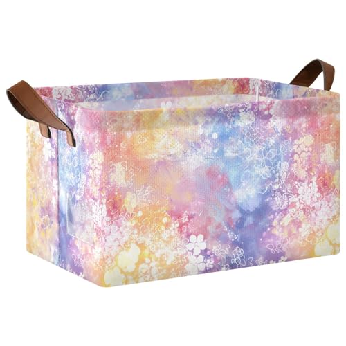 KLL Dekorative Aufbewahrungskörbe mit Griffen in Aquarell, abstrakte Kunst, bunte Blume, Aufbewahrungskörbe mit Griffen, stabiler Schrank-Organizer für Schrank, Stoff, Spielzeug, Geschenk, 2 Stück von KLL