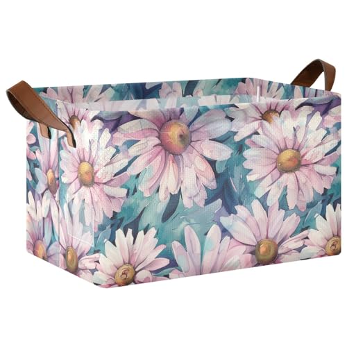 KLL Dekorative Körbe mit Blumenmotiv, Aufbewahrungskörbe mit Griffen, faltbare Boxen für Schrank, Organizer, Regal, Schrank, Bücherregal, 2 Stück von KLL