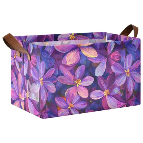 KLL Dekorative Körbe mit rosa Blumen, Aufbewahrungsbehälter mit Griffen, stabiler Schrank-Organizer für Speisekammer, Regale, Schubladen, Schreibtischschrank, Klassenzimmer, Büro, 2 Stück von KLL